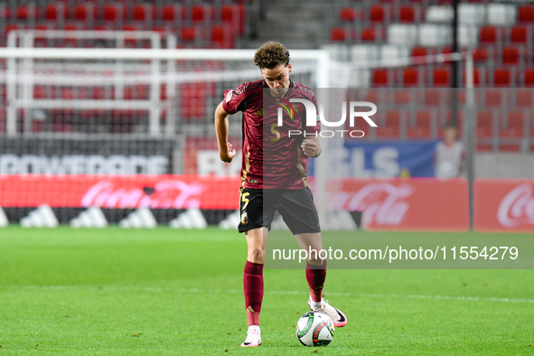 Maxim De Cuyper is in action during Belgium vs Israel: matchday 1 of UEFA Nations League 2024-2025, at Nagyerdei Stadion in Debrecen, Hungar...