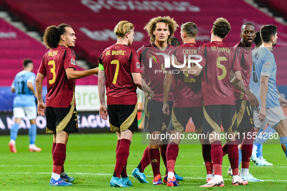 Players of Belgium celebrate during Belgium vs Israel: matchday 1 of UEFA Nations League 2024-2025, at Nagyerdei Stadion in Debrecen, Hungar...