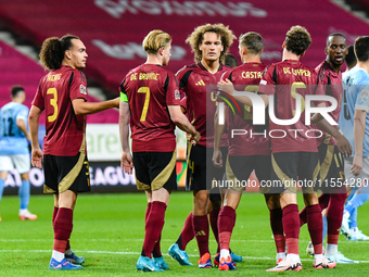 Players of Belgium celebrate during Belgium vs Israel: matchday 1 of UEFA Nations League 2024-2025, at Nagyerdei Stadion in Debrecen, Hungar...