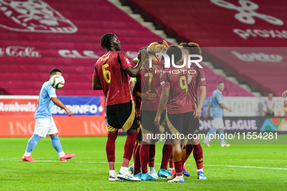 Players of Belgium celebrate during Belgium vs Israel: matchday 1 of UEFA Nations League 2024-2025, at Nagyerdei Stadion in Debrecen, Hungar...