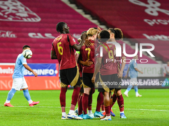 Players of Belgium celebrate during Belgium vs Israel: matchday 1 of UEFA Nations League 2024-2025, at Nagyerdei Stadion in Debrecen, Hungar...