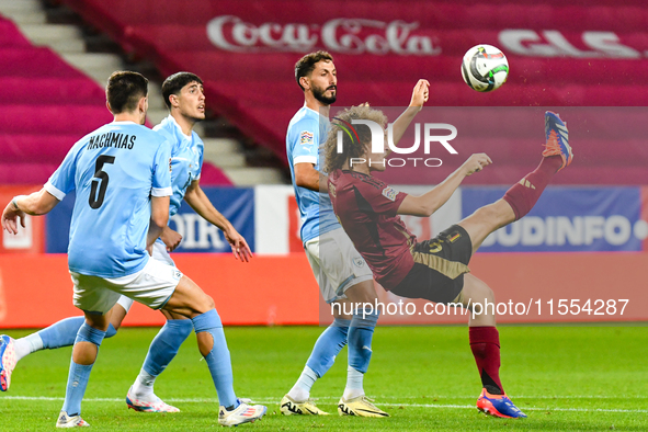 Wout Faes in action during Belgium vs Israel: matchday 1 of UEFA Nations League 2024-2025, in Debrecen, Hungary, on September 6, 2024, at Na...