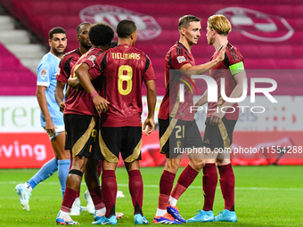 Players of Belgium celebrate during Belgium vs Israel: matchday 1 of UEFA Nations League 2024-2025, at Nagyerdei Stadion in Debrecen, Hungar...