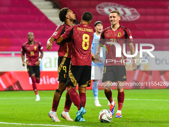 Players of Belgium celebrate during Belgium vs Israel: matchday 1 of UEFA Nations League 2024-2025, at Nagyerdei Stadion in Debrecen, Hungar...