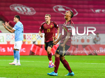 Youri Tielemans celebrates during Belgium vs Israel: matchday 1 of UEFA Nations League 2024-2025, in Debrecen, Hungary, on September 6, 2024...