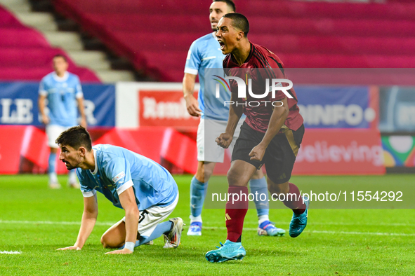 Youri Tielemans celebrates during Belgium vs Israel: matchday 1 of UEFA Nations League 2024-2025, in Debrecen, Hungary, on September 6, 2024...