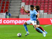 Anan Khalaili and Arthur Theate are in action during Belgium vs Israel: matchday 1 of UEFA Nations League 2024-2025, at Nagyerdei Stadion in...