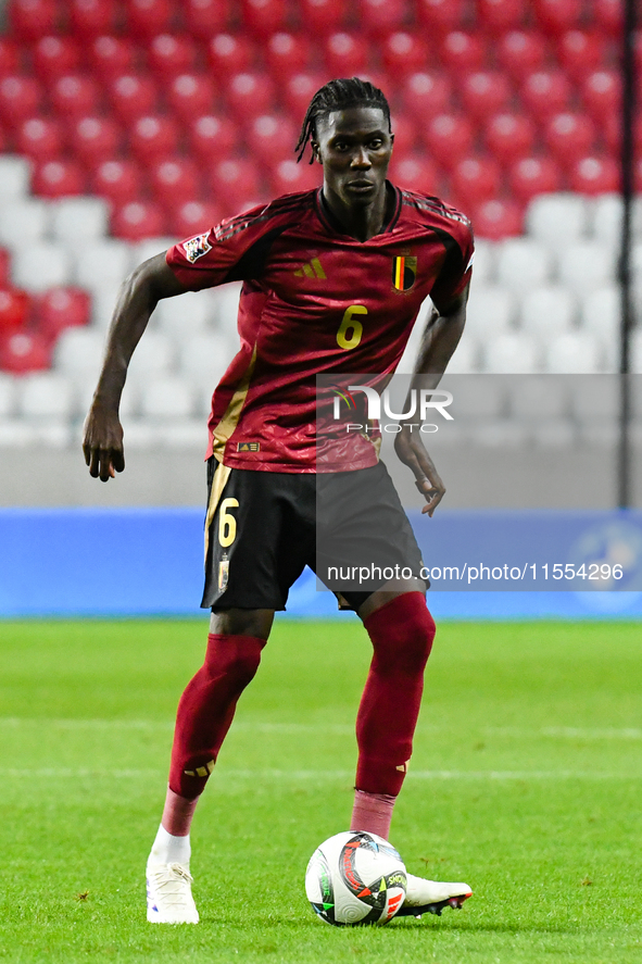 Amadou Onana is in action during Belgium vs Israel: matchday 1 of UEFA Nations League 2024-2025, in Debrecen, Hungary, on September 6, 2024,...