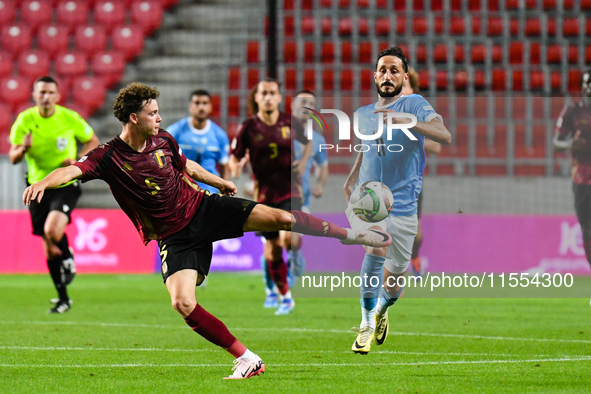 Maxim De Cuyper and Sagiv Jehezkel are in action during Belgium vs Israel: matchday 1 of UEFA Nations League 2024-2025, at Nagyerdei Stadion...