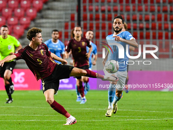 Maxim De Cuyper and Sagiv Jehezkel are in action during Belgium vs Israel: matchday 1 of UEFA Nations League 2024-2025, at Nagyerdei Stadion...