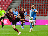 Maxim De Cuyper and Sagiv Jehezkel are in action during Belgium vs Israel: matchday 1 of UEFA Nations League 2024-2025, at Nagyerdei Stadion...