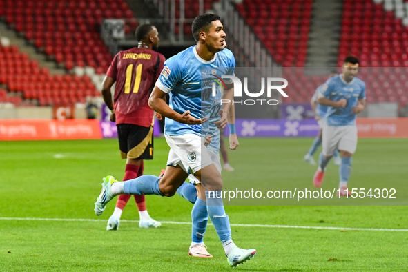 Anan Khalaili celebrates during the Belgium vs Israel match on matchday 1 of the UEFA Nations League 2024-2025 at Nagyerdei Stadion in Debre...