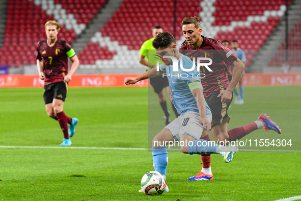 Manor Solomon and Timothy Castagne are in action during Belgium vs Israel: matchday 1 of UEFA Nations League 2024-2025, at Nagyerdei Stadion...