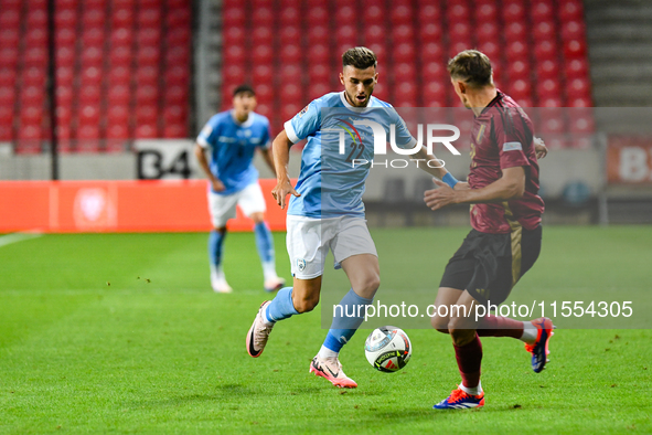 Denny Gropper is in action during Belgium vs Israel: matchday 1 of UEFA Nations League 2024-2025, in Debrecen, Hungary, on September 6, 2024...