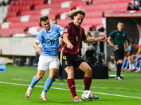 Denny Gropper and Wout Faes are in action during Belgium vs Israel: matchday 1 of UEFA Nations League 2024-2025, at Nagyerdei Stadion in Deb...