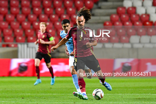 Arthur Theate in action during Belgium vs Israel: matchday 1 of UEFA Nations League 2024-2025, in Debrecen, Hungary, on September 6, 2024 