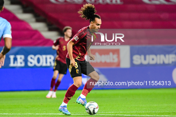 Arthur Theate in action during Belgium vs Israel: matchday 1 of UEFA Nations League 2024-2025, in Debrecen, Hungary, on September 6, 2024 