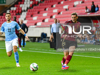 Timothy Castagne is in action during Belgium vs Israel: matchday 1 of UEFA Nations League 2024-2025, in Debrecen, Hungary, on September 6, 2...