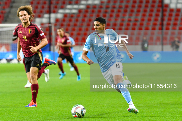 Anan Khalaili is in action during Belgium vs Israel: matchday 1 of UEFA Nations League 2024-2025, in Debrecen, Hungary, on September 6, 2024...