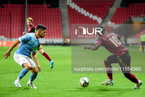 Jeremy Doku and Manor Solomon during Belgium vs Israel: matchday 1 of UEFA Nations League 2024-2025, in Debrecen, Hungary, on September 6, 2...