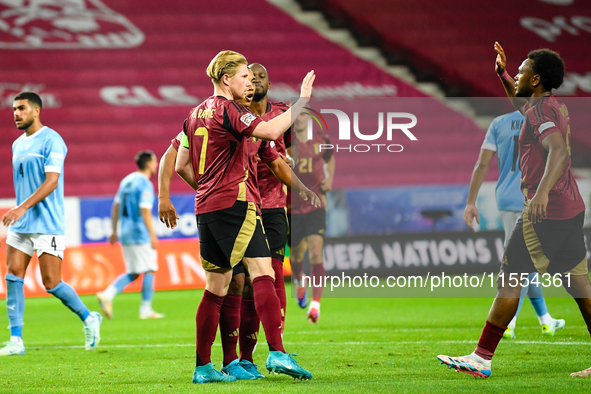 Kevin De Bruyne celebrates during Belgium vs Israel: matchday 1 of UEFA Nations League 2024-2025, in Debrecen, Hungary, on September 6, 2024...