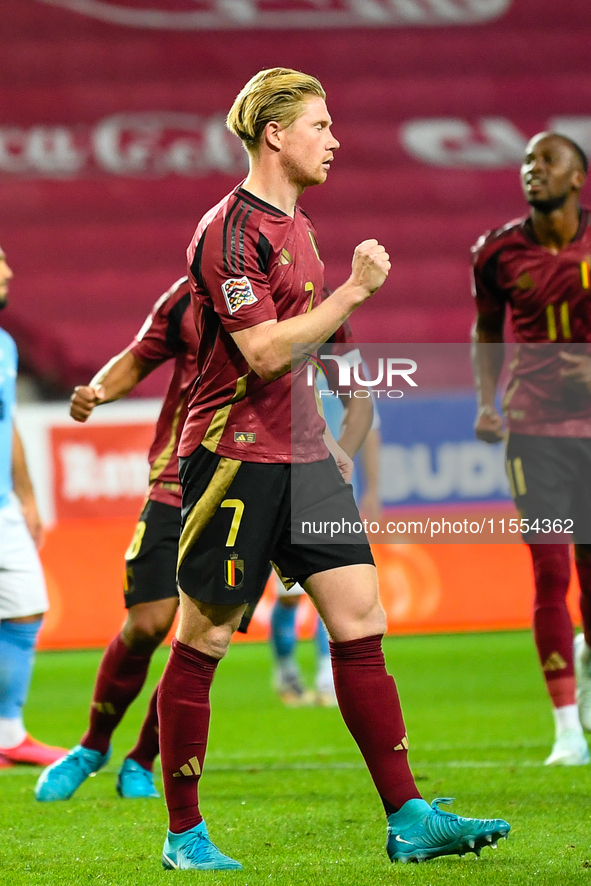 Kevin De Bruyne celebrates during Belgium vs Israel: matchday 1 of UEFA Nations League 2024-2025, in Debrecen, Hungary, on September 6, 2024...