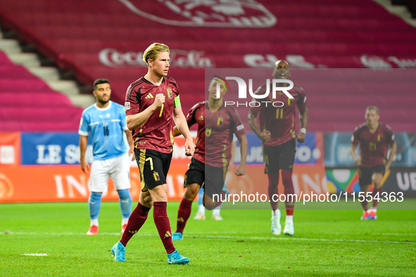 Kevin De Bruyne celebrates during Belgium vs Israel: matchday 1 of UEFA Nations League 2024-2025, in Debrecen, Hungary, on September 6, 2024...