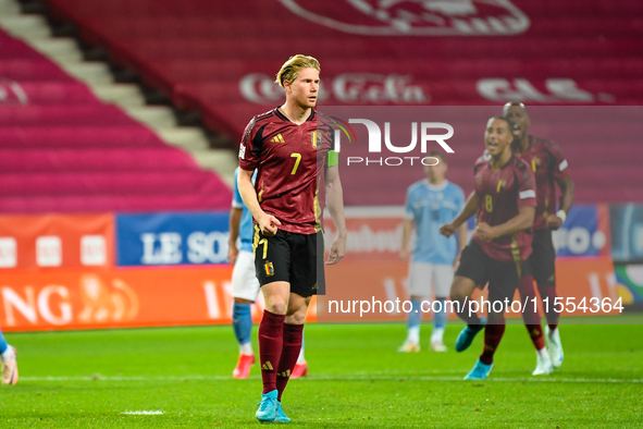 Kevin De Bruyne celebrates during Belgium vs Israel: matchday 1 of UEFA Nations League 2024-2025, in Debrecen, Hungary, on September 6, 2024...