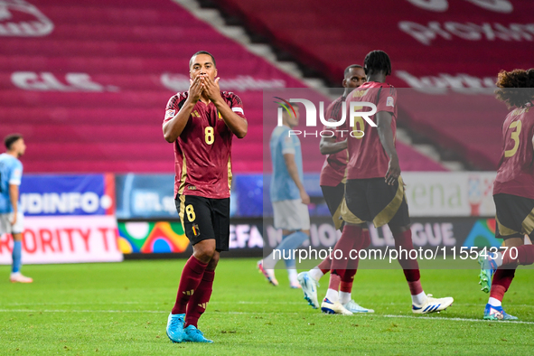 Youri Tielemans celebrates during Belgium vs Israel: matchday 1 of UEFA Nations League 2024-2025, in Debrecen, Hungary, on September 6, 2024...