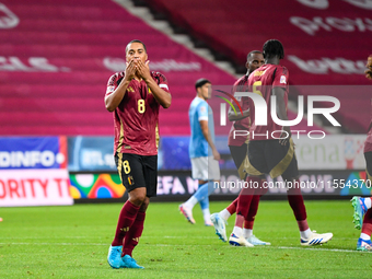 Youri Tielemans celebrates during Belgium vs Israel: matchday 1 of UEFA Nations League 2024-2025, in Debrecen, Hungary, on September 6, 2024...