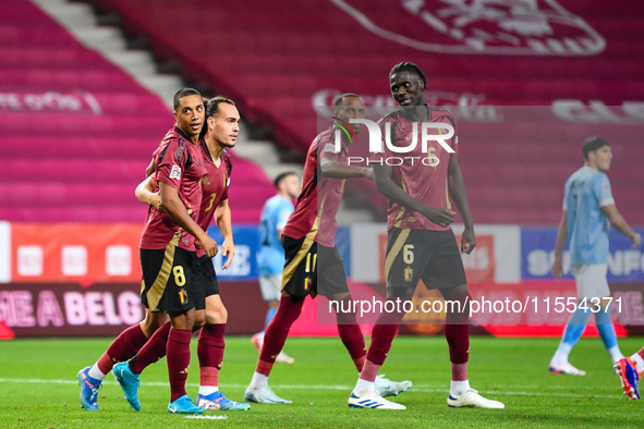 Players of Belgium celebrate during Belgium vs Israel: matchday 1 of UEFA Nations League 2024-2025, at Nagyerdei Stadion in Debrecen, Hungar...