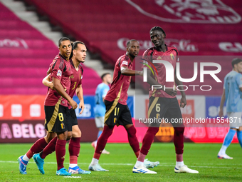 Players of Belgium celebrate during Belgium vs Israel: matchday 1 of UEFA Nations League 2024-2025, at Nagyerdei Stadion in Debrecen, Hungar...