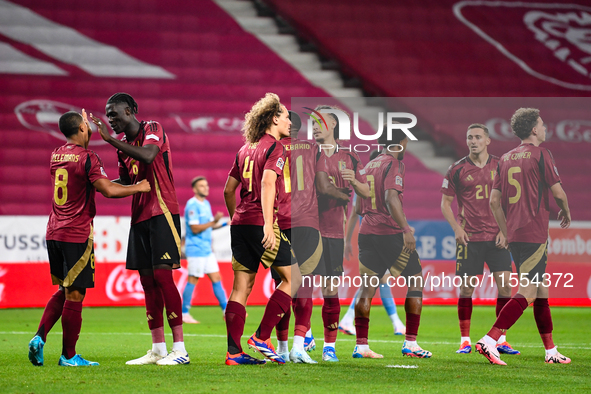 Players of Belgium celebrate during Belgium vs Israel: matchday 1 of UEFA Nations League 2024-2025, at Nagyerdei Stadion in Debrecen, Hungar...