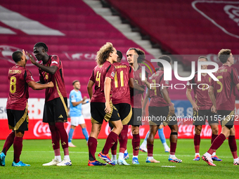 Players of Belgium celebrate during Belgium vs Israel: matchday 1 of UEFA Nations League 2024-2025, at Nagyerdei Stadion in Debrecen, Hungar...