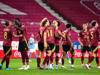 Players of Belgium celebrate during Belgium vs Israel: matchday 1 of UEFA Nations League 2024-2025, at Nagyerdei Stadion in Debrecen, Hungar...