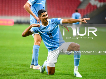 Anan Khalaili celebrates during the Belgium vs Israel match on matchday 1 of the UEFA Nations League 2024-2025 at Nagyerdei Stadion in Debre...