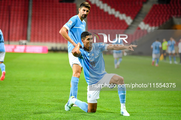 Anan Khalaili celebrates during the Belgium vs Israel match on matchday 1 of the UEFA Nations League 2024-2025 at Nagyerdei Stadion in Debre...