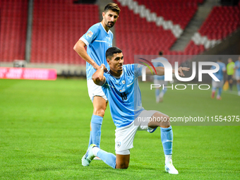 Anan Khalaili celebrates during the Belgium vs Israel match on matchday 1 of the UEFA Nations League 2024-2025 at Nagyerdei Stadion in Debre...