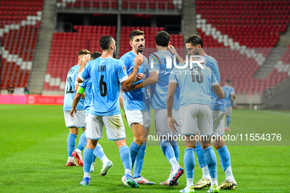 Players of Israel celebrate during Belgium vs Israel: matchday 1 of UEFA Nations League 2024-2025, at Nagyerdei Stadion in Debrecen, Hungary...