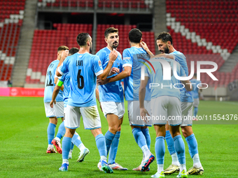 Players of Israel celebrate during Belgium vs Israel: matchday 1 of UEFA Nations League 2024-2025, at Nagyerdei Stadion in Debrecen, Hungary...