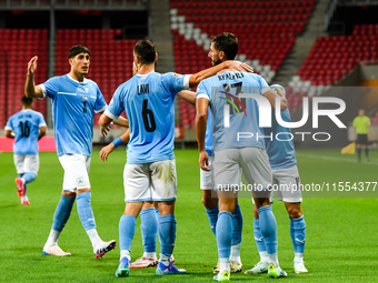 Players of Israel celebrate during Belgium vs Israel: matchday 1 of UEFA Nations League 2024-2025, at Nagyerdei Stadion in Debrecen, Hungary...