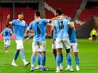 Players of Israel celebrate during Belgium vs Israel: matchday 1 of UEFA Nations League 2024-2025, at Nagyerdei Stadion in Debrecen, Hungary...