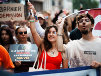 Thousands of protesters march during a protest after the appointment of a right-wing prime minister two days ago following July snap electio...