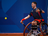 Alfie Hewett of the UK competes during the Wheelchair Tennis Men's Singles Gold Medal Match against Tokito Oda of Japan on Court Philippe Ch...