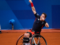 Alfie Hewett of the UK competes during the Wheelchair Tennis Men's Singles Gold Medal Match against Tokito Oda of Japan on Court Philippe Ch...