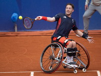 Alfie Hewett of the UK competes during the Wheelchair Tennis Men's Singles Gold Medal Match against Tokito Oda of Japan on Court Philippe Ch...