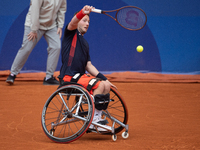 Alfie Hewett of the UK competes during the Wheelchair Tennis Men's Singles Gold Medal Match against Tokito Oda of Japan on Court Philippe Ch...