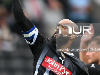 David McGoldrick of Notts County punches the air after scoring a goal to make it 2-0 during the Sky Bet League 2 match between Notts County...