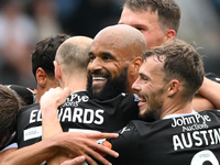 David McGoldrick of Notts County celebrates with teammates after scoring a goal to make it 2-0 during the Sky Bet League 2 match between Not...