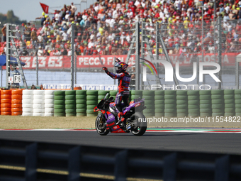 Ducati Spanish rider Jorge Martin rides ahead of Ducati Italian rider Francesco Bagnaia during the sprint race of the San Marino MotoGP Gran...